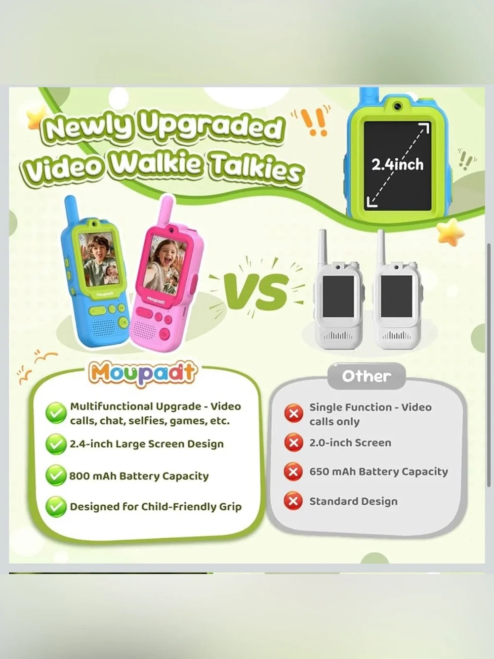 Kids Walkie Talkie 2.4” screen with 5 voice changers two way radio